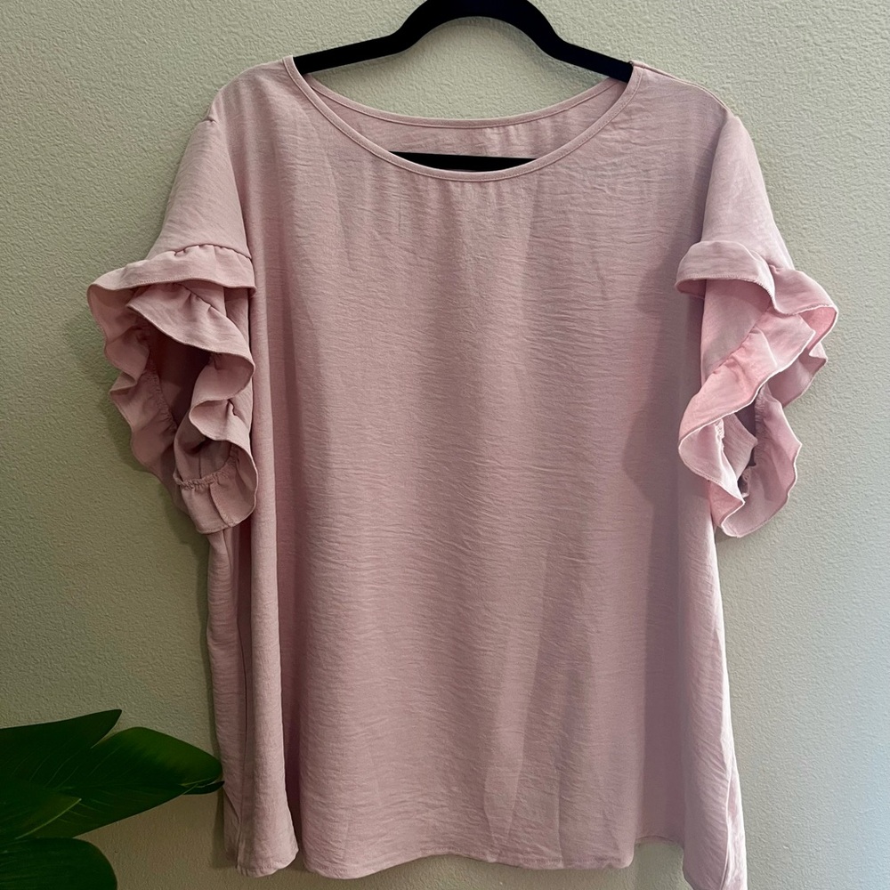 SHEIN Pink Ruffled Flutter Sleeve Blouse